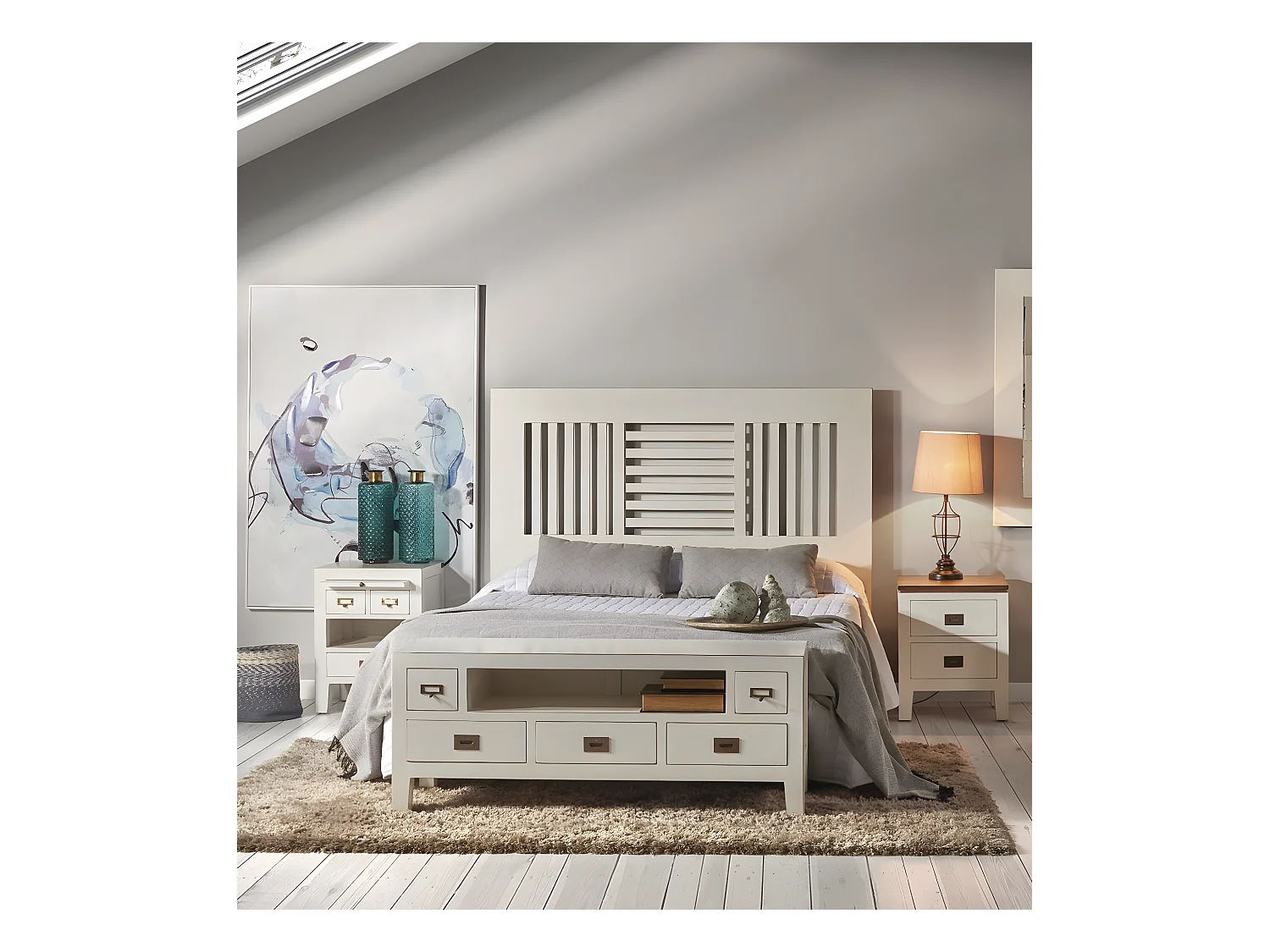EVEREST - Table de chevet en bois de mindi blanc 45x60