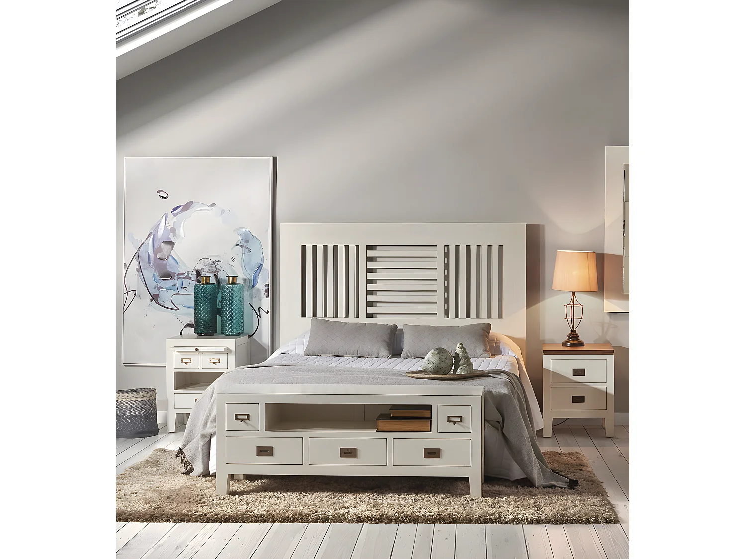 EVEREST - Table de chevet en bois de mindi blanc 45x60