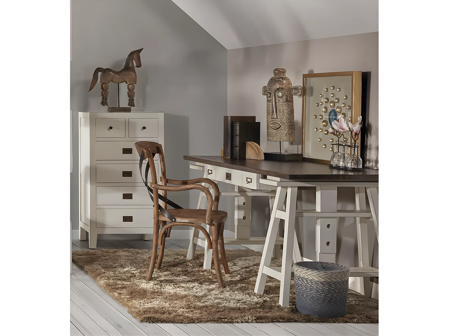 EVEREST - Bureau réglable en bois blanc L 150 cm