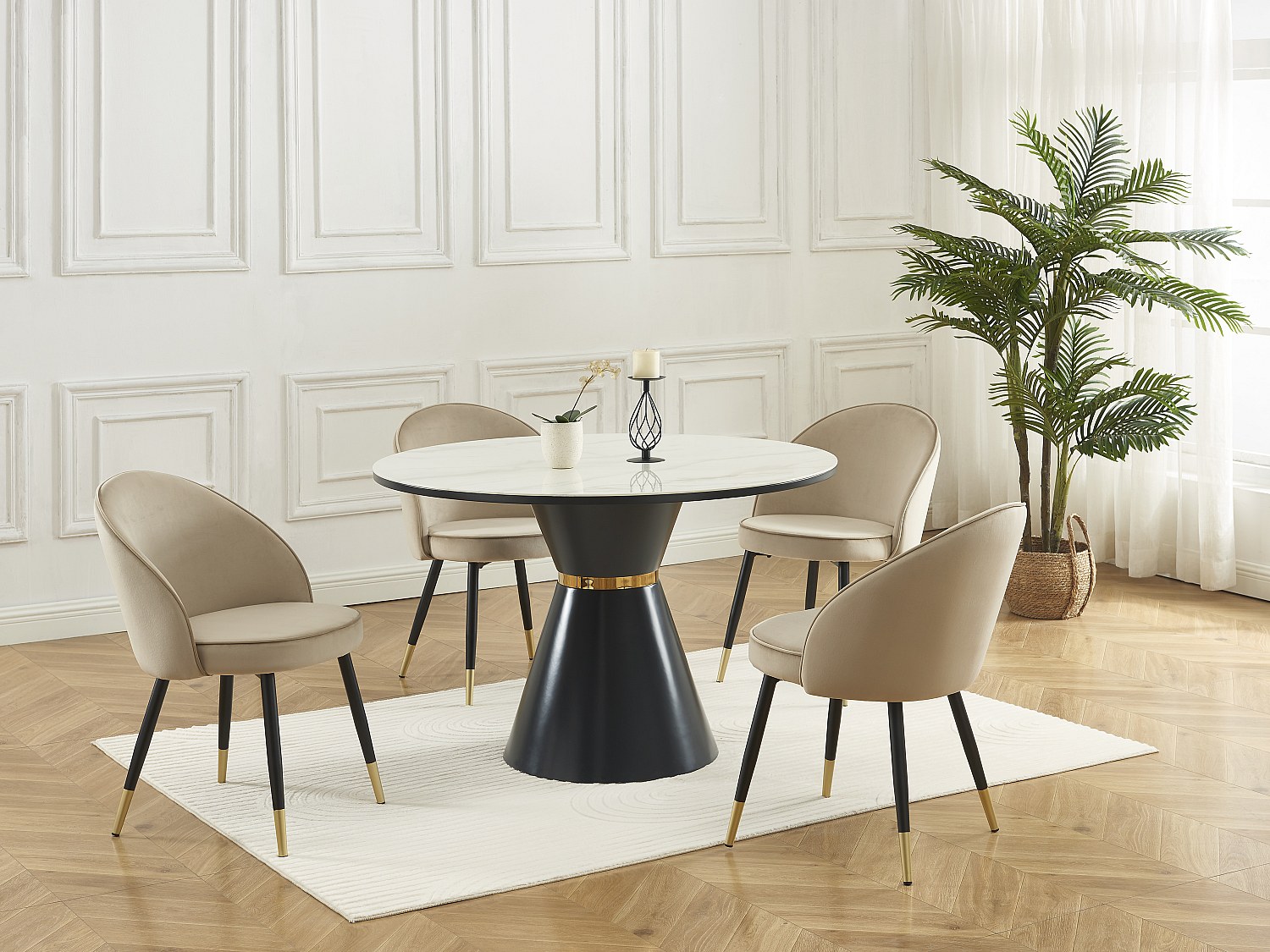 Vente-unique Stuhl 2er-Set - Samt & Metall - Beige - Maylina