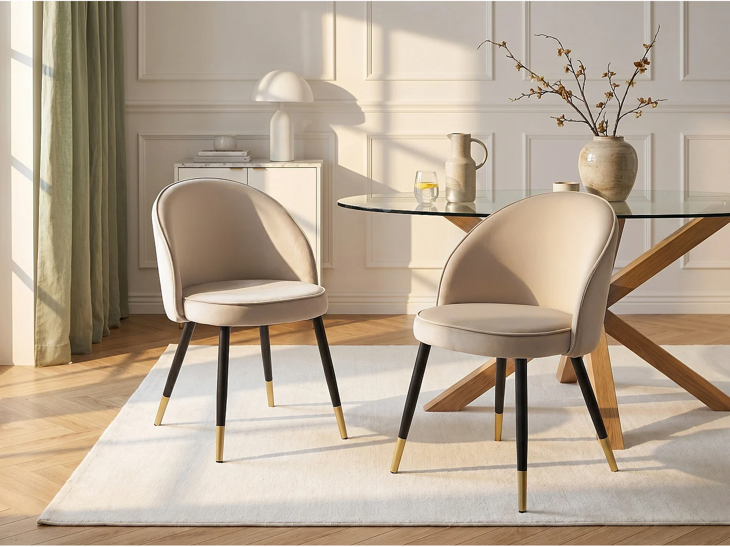 Lot de 2 chaises en velours et métal - Beige - MAYLINA