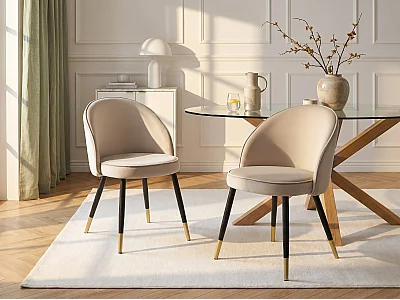 Lot de 2 chaises en velours et métal - Beige - MAYLINA