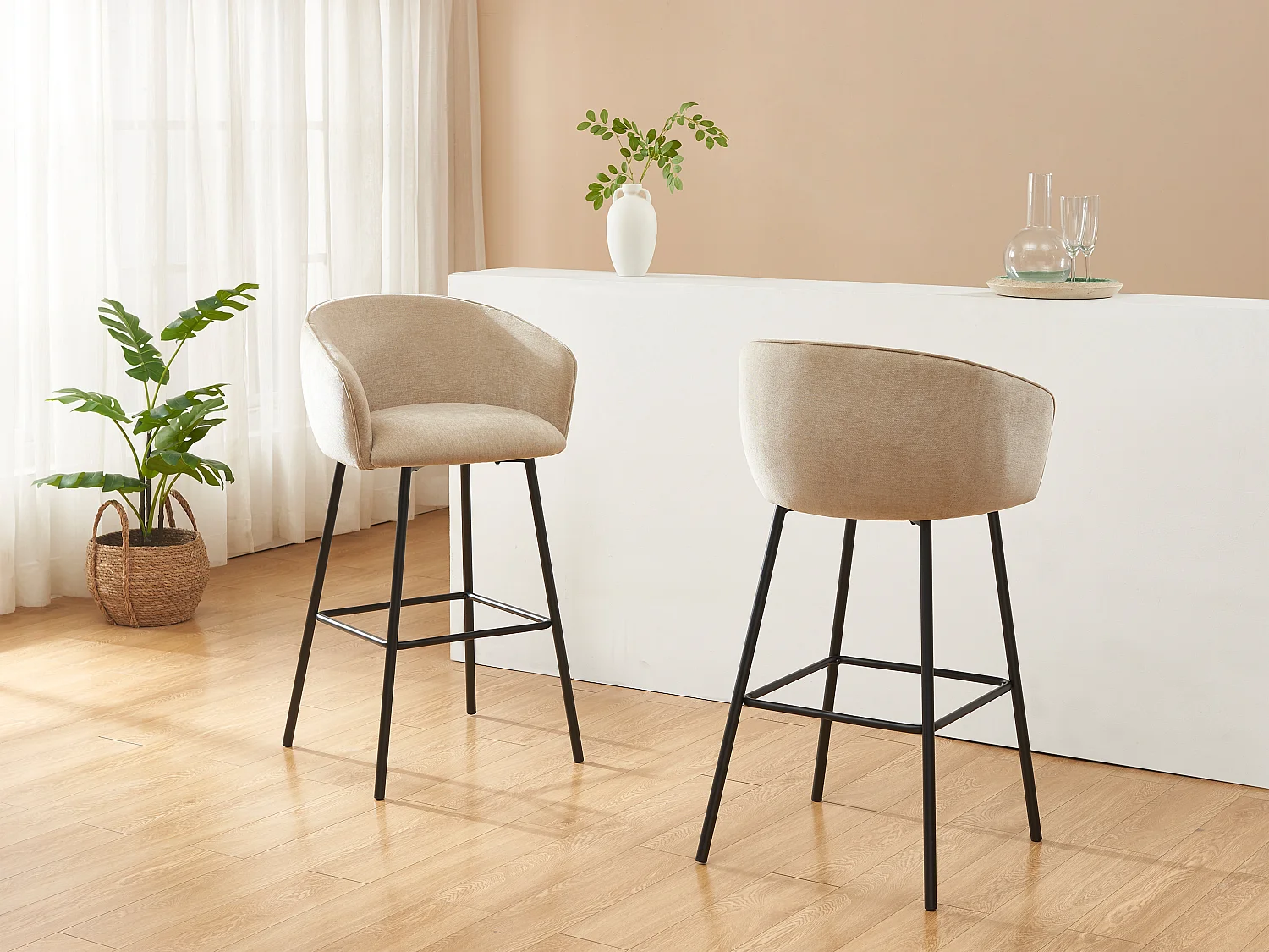 Lot de 2 tabourets en tissu et métal noir - Beige - LAZONI de Pascal Morabito