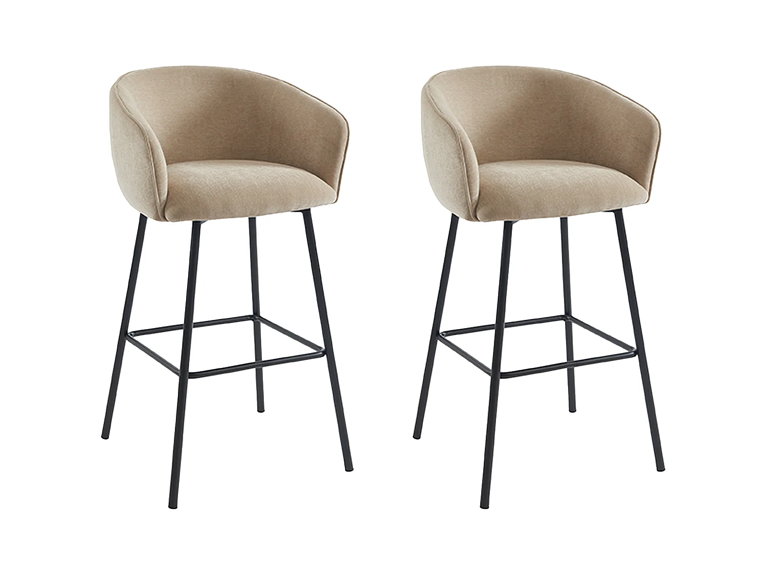 Barhocker 2er-Set - Stoff & schwarzes Metall - Beige - LAZONI von Pascal MORABITO