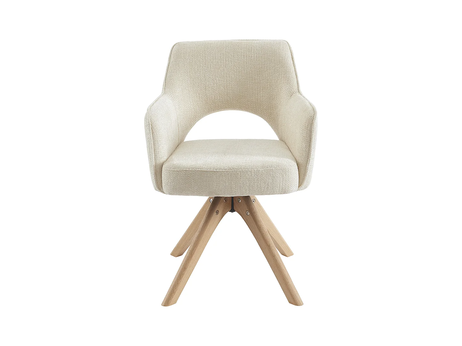 Silla giratoria con reposabrazos de tela y roble - Crema - KONYA