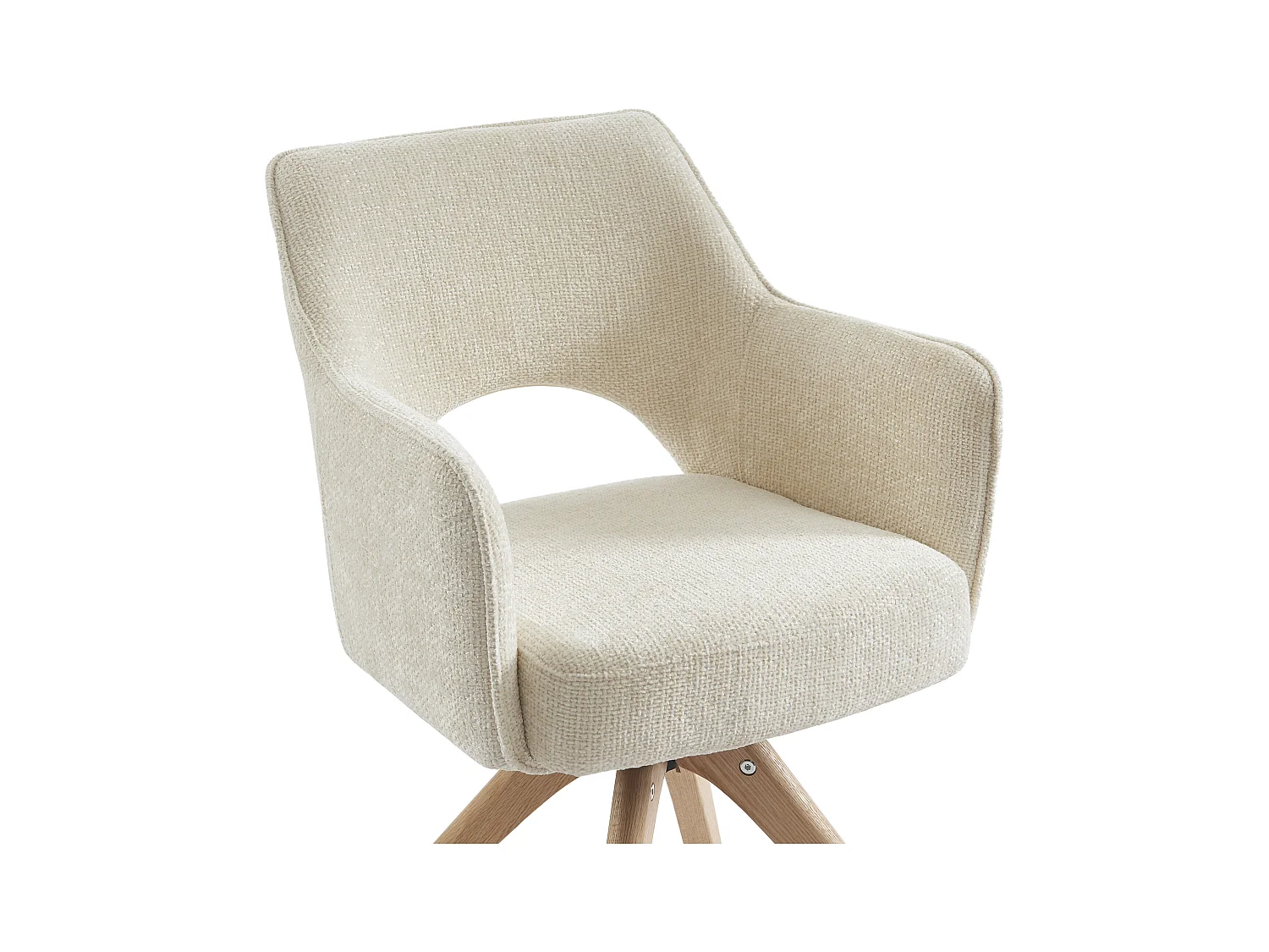 Silla giratoria con reposabrazos de tela y roble - Crema - KONYA