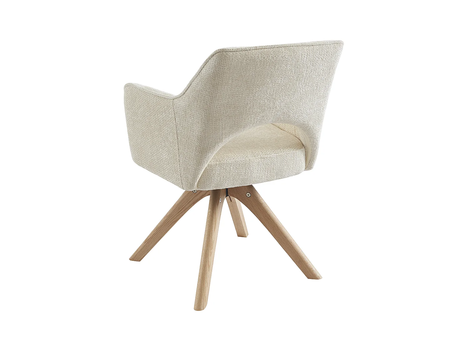 Silla giratoria con reposabrazos de tela y roble - Crema - KONYA