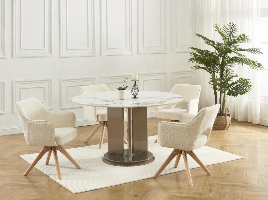 Chaise pivotante avec accoudoirs en tissu et chêne - Crème - KONYA