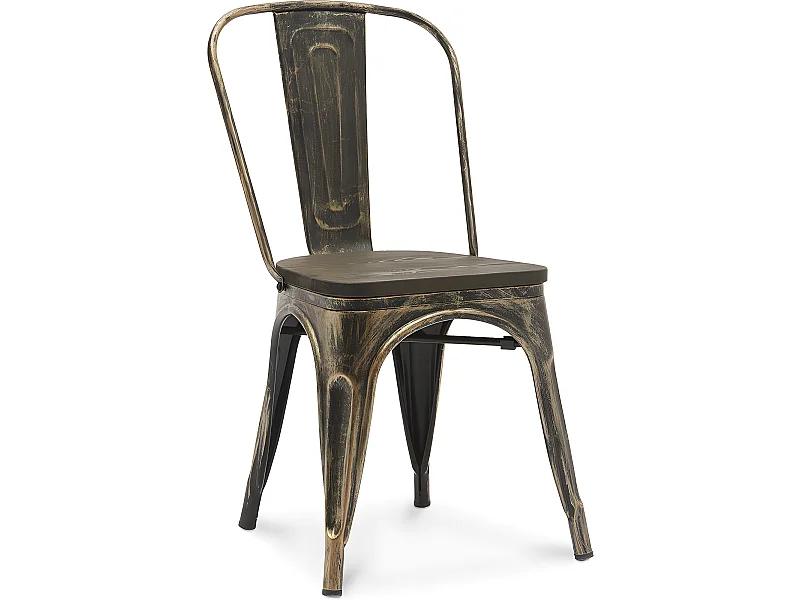 Chaise de salle à manger - Design industriel - Acier et bois - Nouvelle édition - Stylix Bronze métallisé