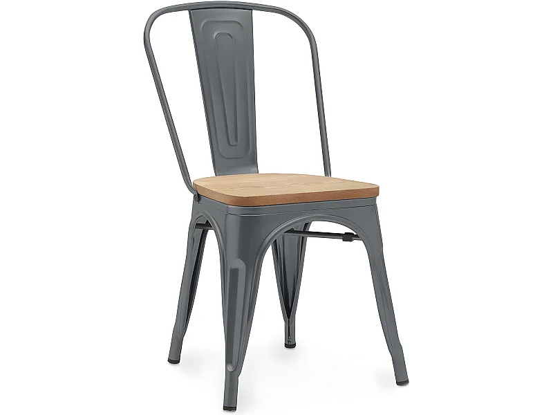 Chaise de salle à manger - Design industriel - Acier et bois - Nouvelle édition - Stylix Gris foncé