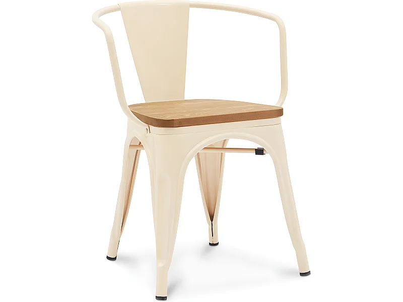 Chaise de salle à manger avec accoudoirs - Design industriel - Bois et acier - Nouvelle édition - Stylix Crème