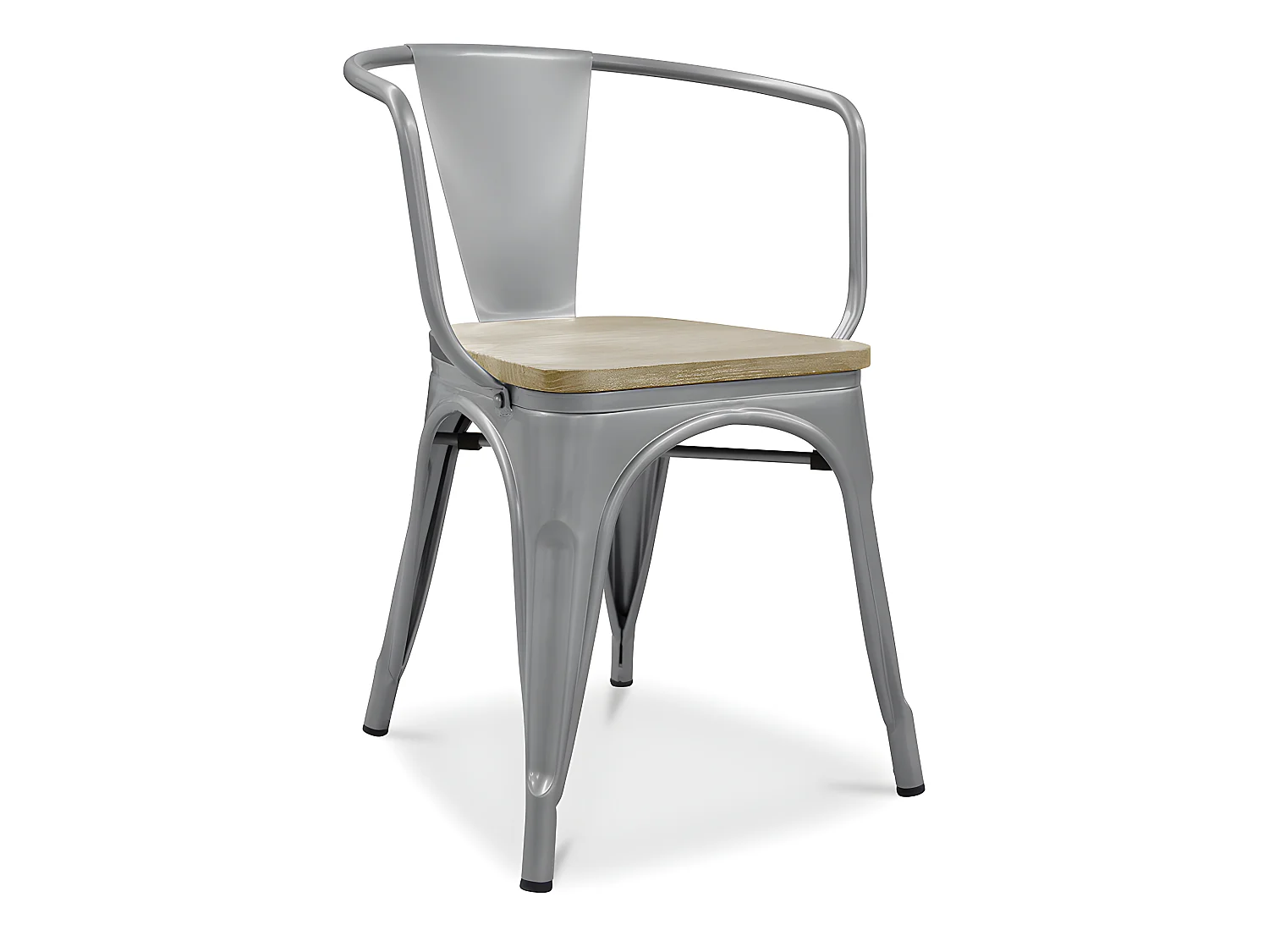Chaise de salle à manger avec accoudoirs - Design industriel - Bois et acier - Nouvelle édition - Stylix Gris clair