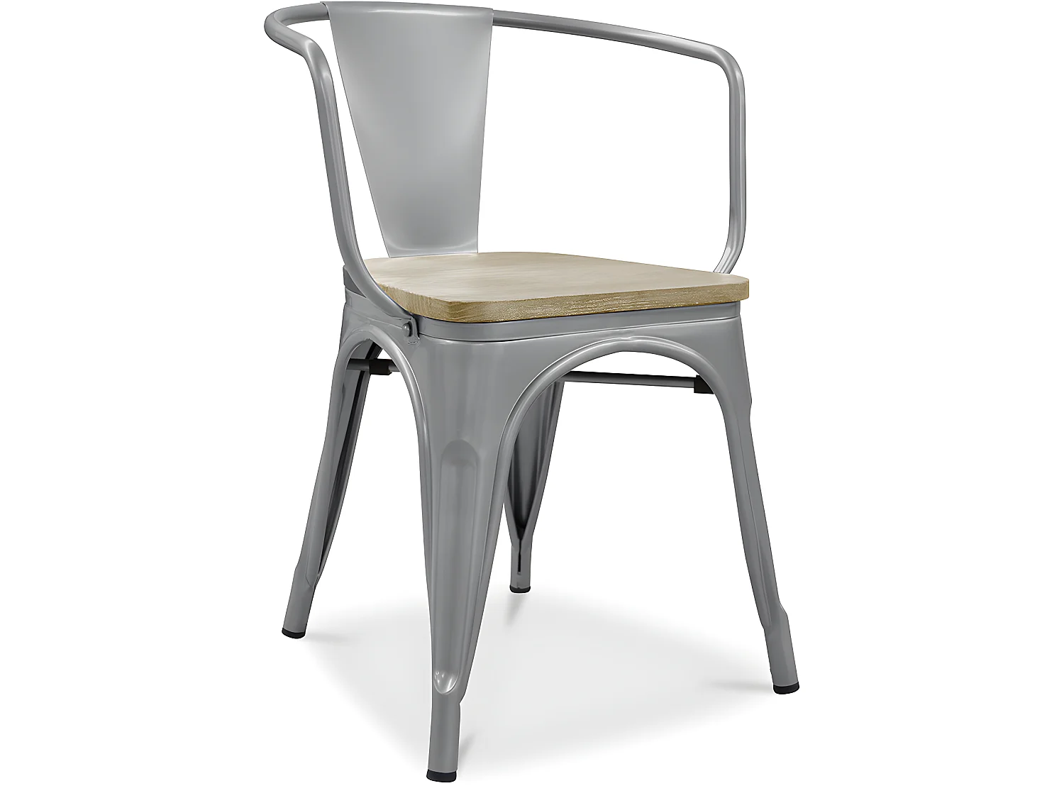 Chaise de salle à manger avec accoudoirs - Design industriel - Bois et acier - Nouvelle édition - Stylix Gris clair