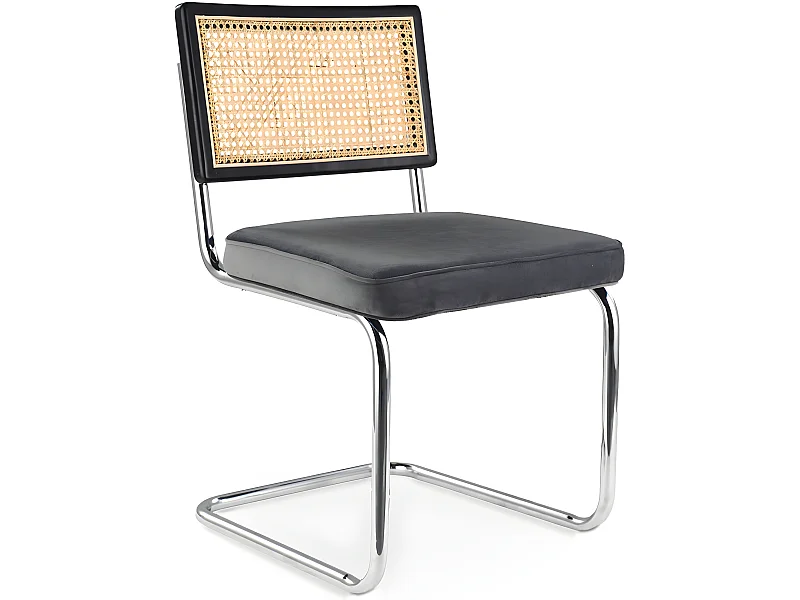 Esszimmerstuhl - gepolstert in Samt - Holz und Rattan - Hyre