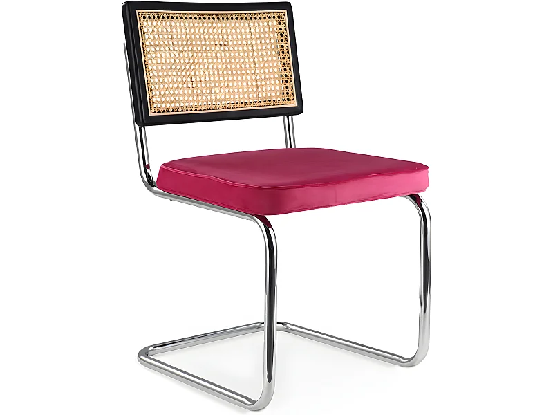 Silla de Comedor - Tapizada en Terciopelo - Madera y Ratán - Hyre