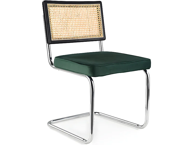 Silla de Comedor - Tapizada en Terciopelo - Madera y Ratán - Hyre