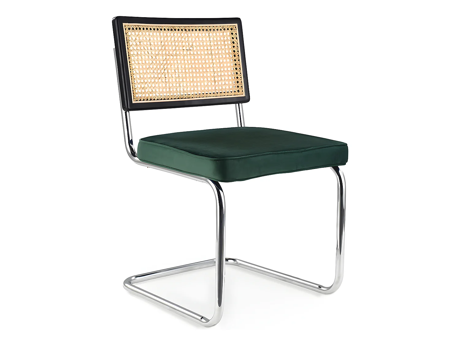Chaise de salle à manger - Tapissée de velours - Bois et rotin - Hyre Vert foncé