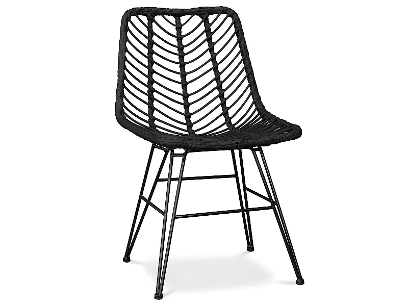 Chaise de salle à manger en rotin - Style Boho - Mia Noir