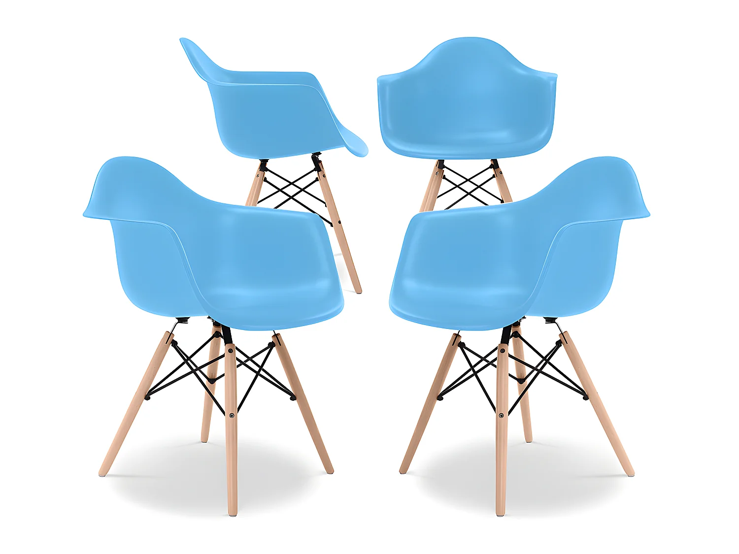 Chaise de Salle à Manger - Design Scandinave - Pieds en Bois - Lot de 4 - Nordika Bleu