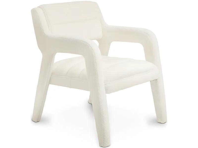 Chaise de salle à manger en bouclette fausse fourrure Tapissée - Boucles Blanches  - Colette Blanc