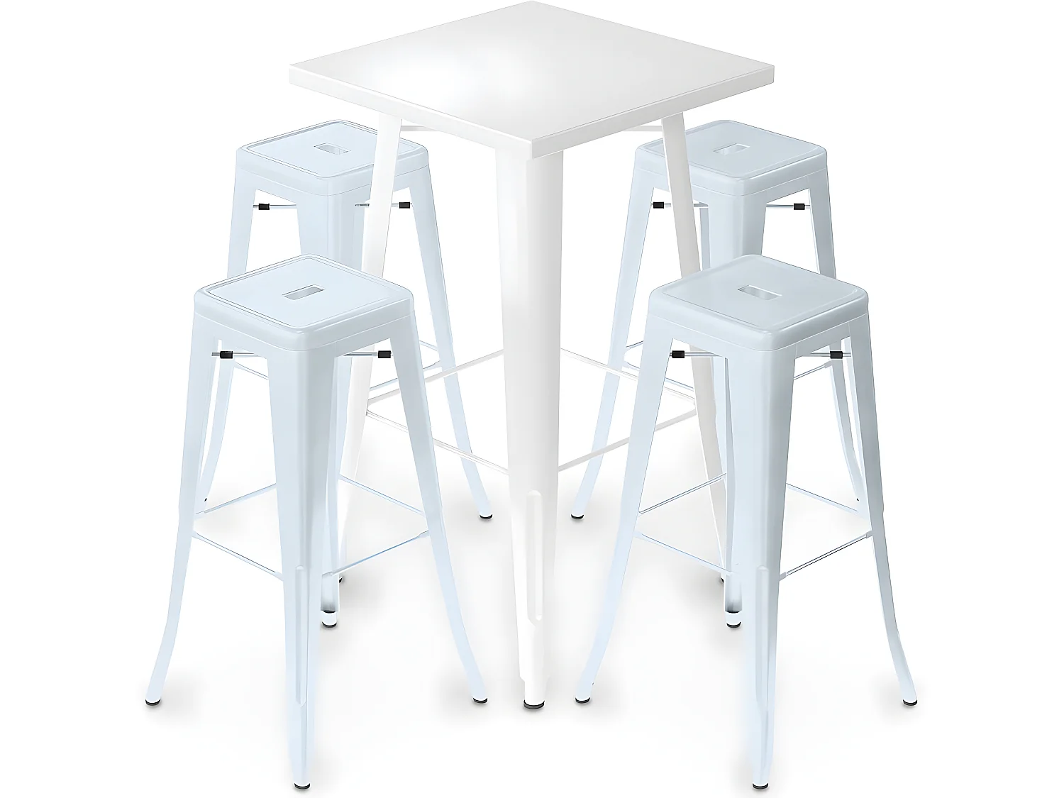 Pack Tabouret de Table Blanc et Pack de 4 Tabourets de Bar - Design Industriel - Métal - Nouvelle Edition - Bistrot Stylix Bleu gris