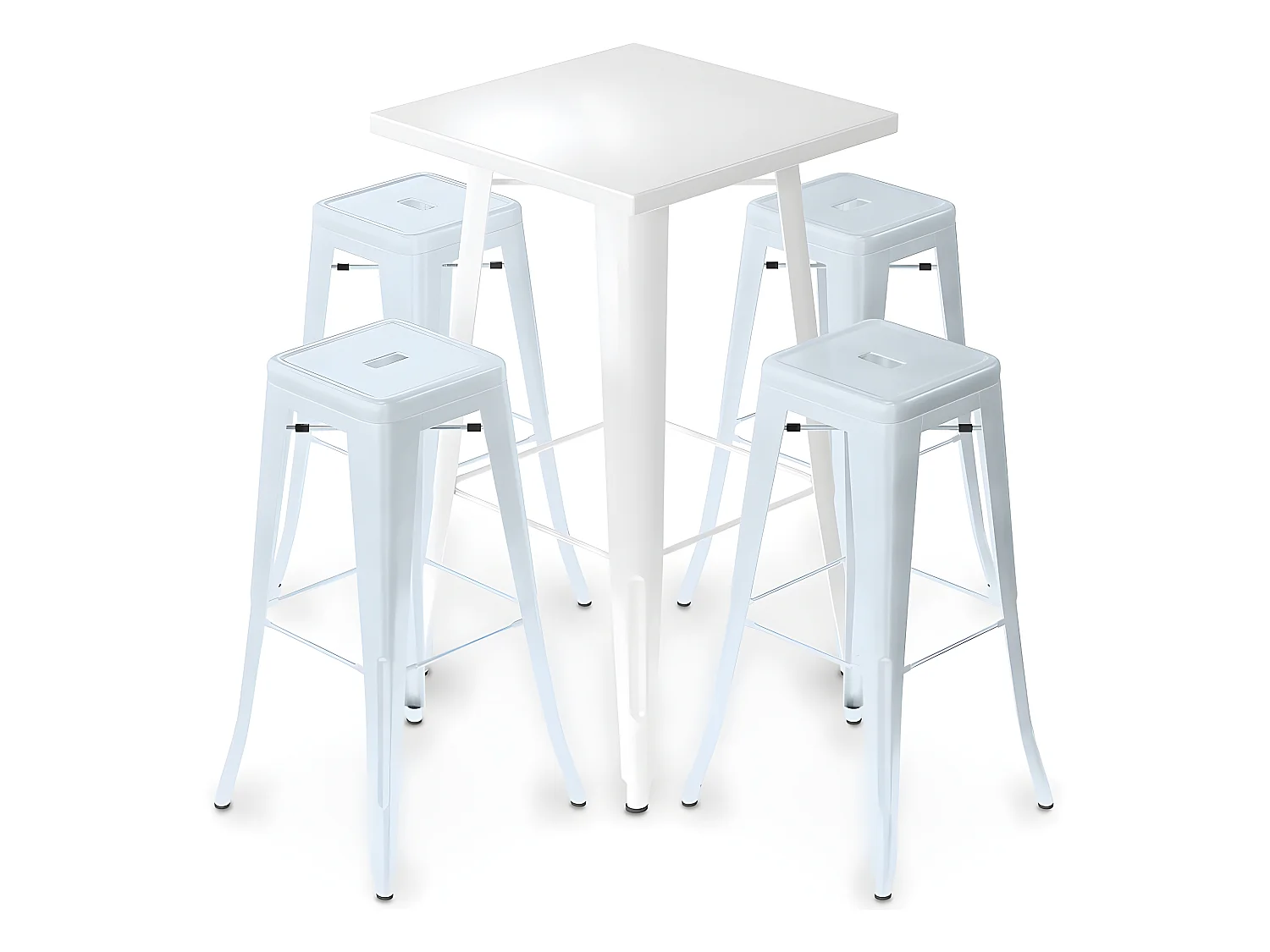 Packung Weißer Hockertisch und Packung mit 4 Barhockern - Industriedesign - Metall - Neuauflage - Bistrot Stylix