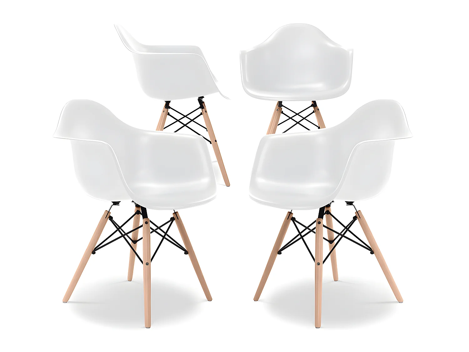 Chaise de Salle à Manger - Design Scandinave - Pieds en Bois - Lot de 4 - Nordika Blanc