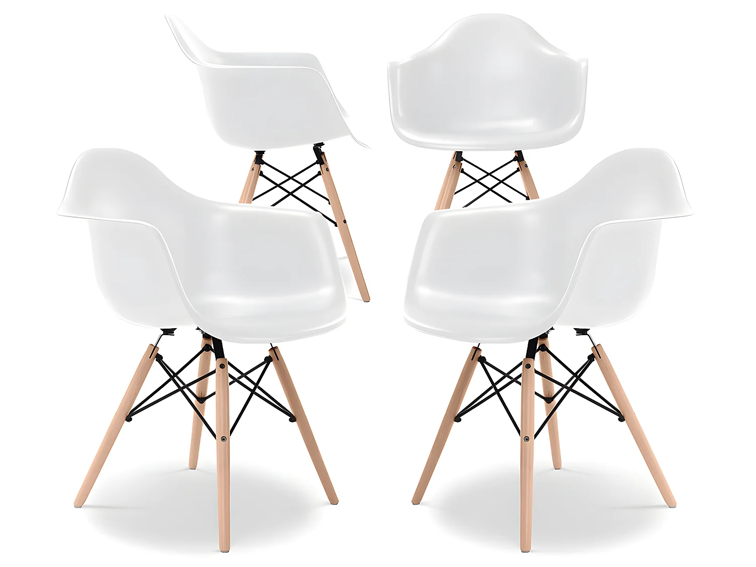 Chaise de Salle à Manger - Design Scandinave - Pieds en Bois - Lot de 4 - Nordika Blanc