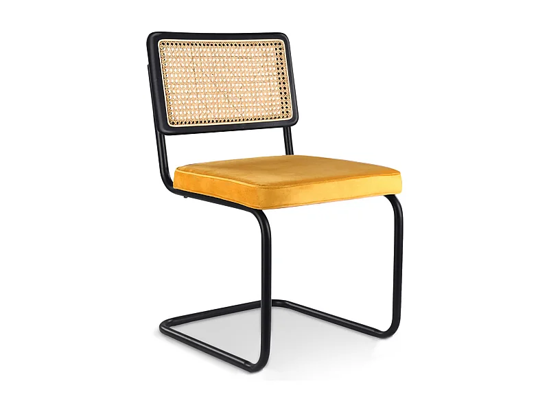 Silla de Comedor - Tapizado en Terciopelo - Madera y Ratán - Puila