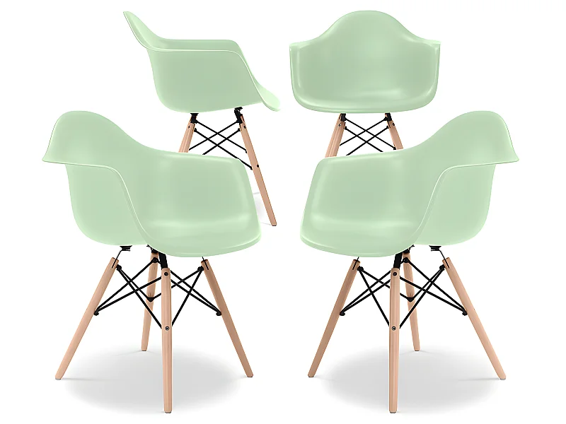 Chaise de Salle à Manger - Design Scandinave - Pieds en Bois - Lot de 4 - Nordika Vert pastel