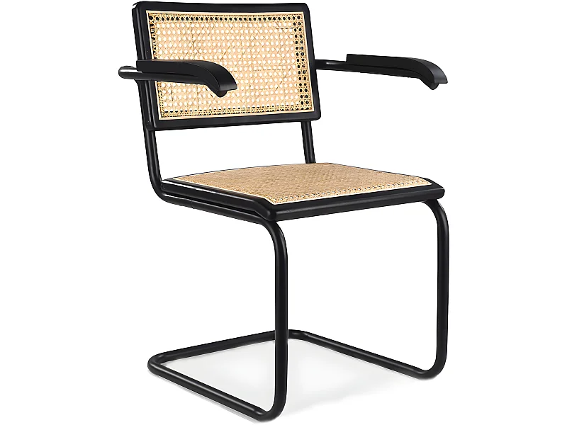 Esszimmerstuhl mit Armlehnen - Vintage - Holz und Rattan - Bastral