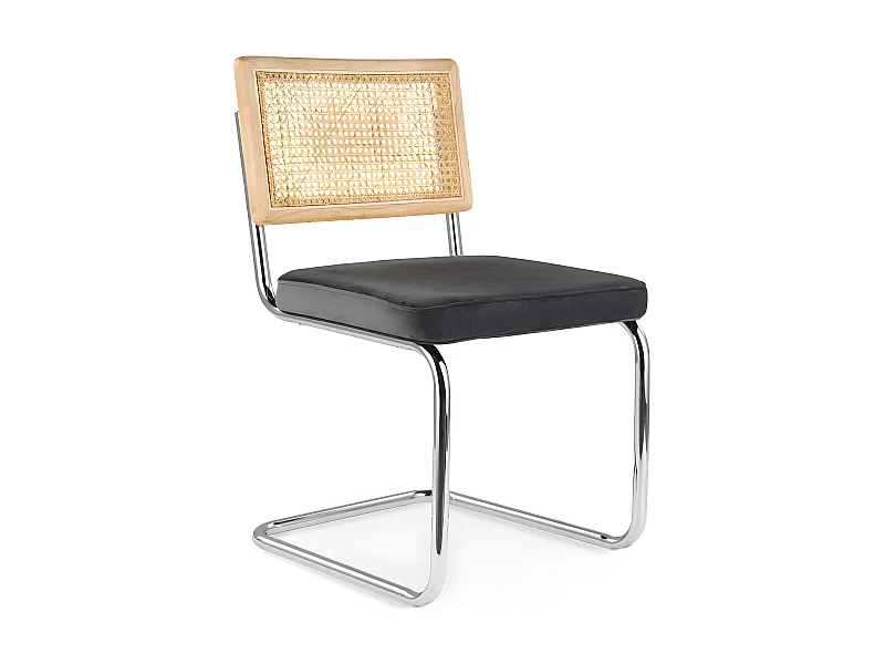 Esszimmerstuhl - gepolstert in Samt - Holz und Rattan - Martha