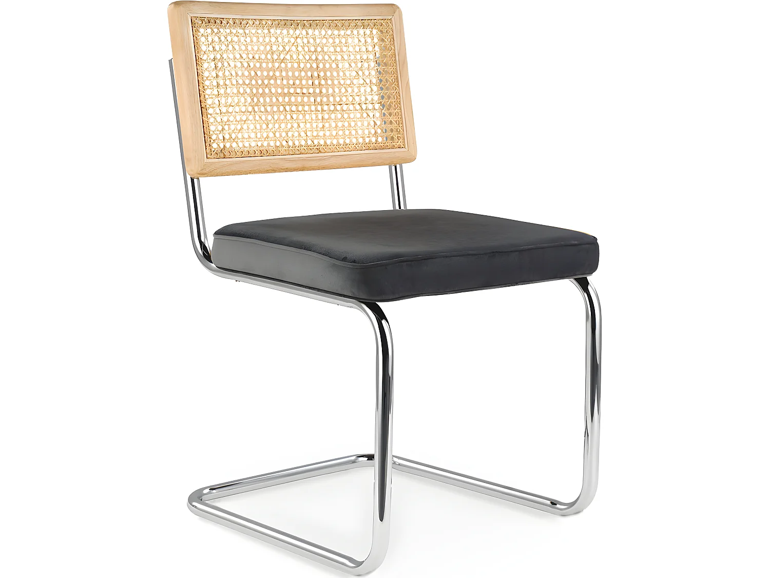 Silla de Comedor - Tapizada en Terciopelo - Madera y Ratán - Martha