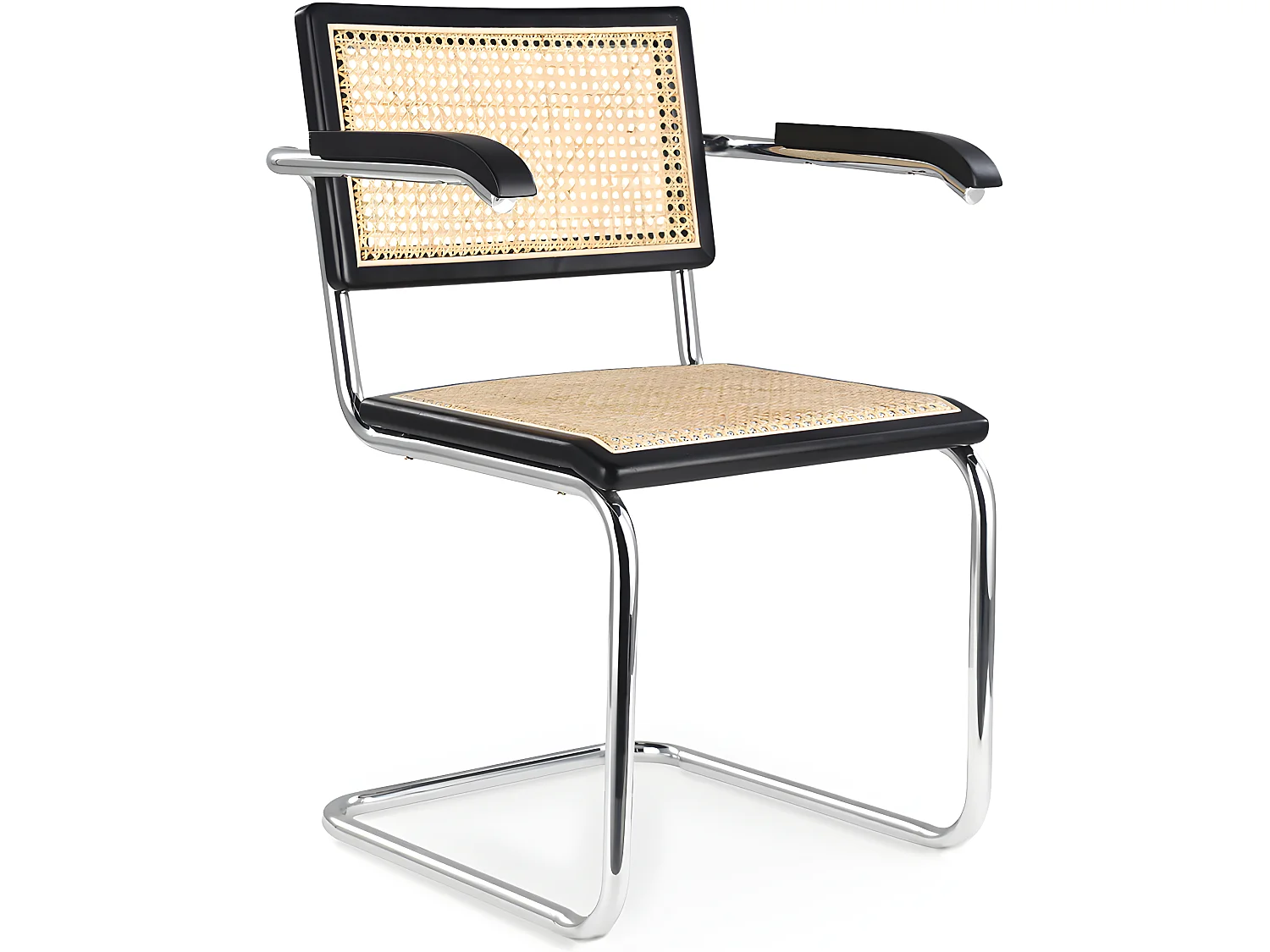 Sedia da pranzo con braccioli - Design vintage - Legno e rattan - Bruna