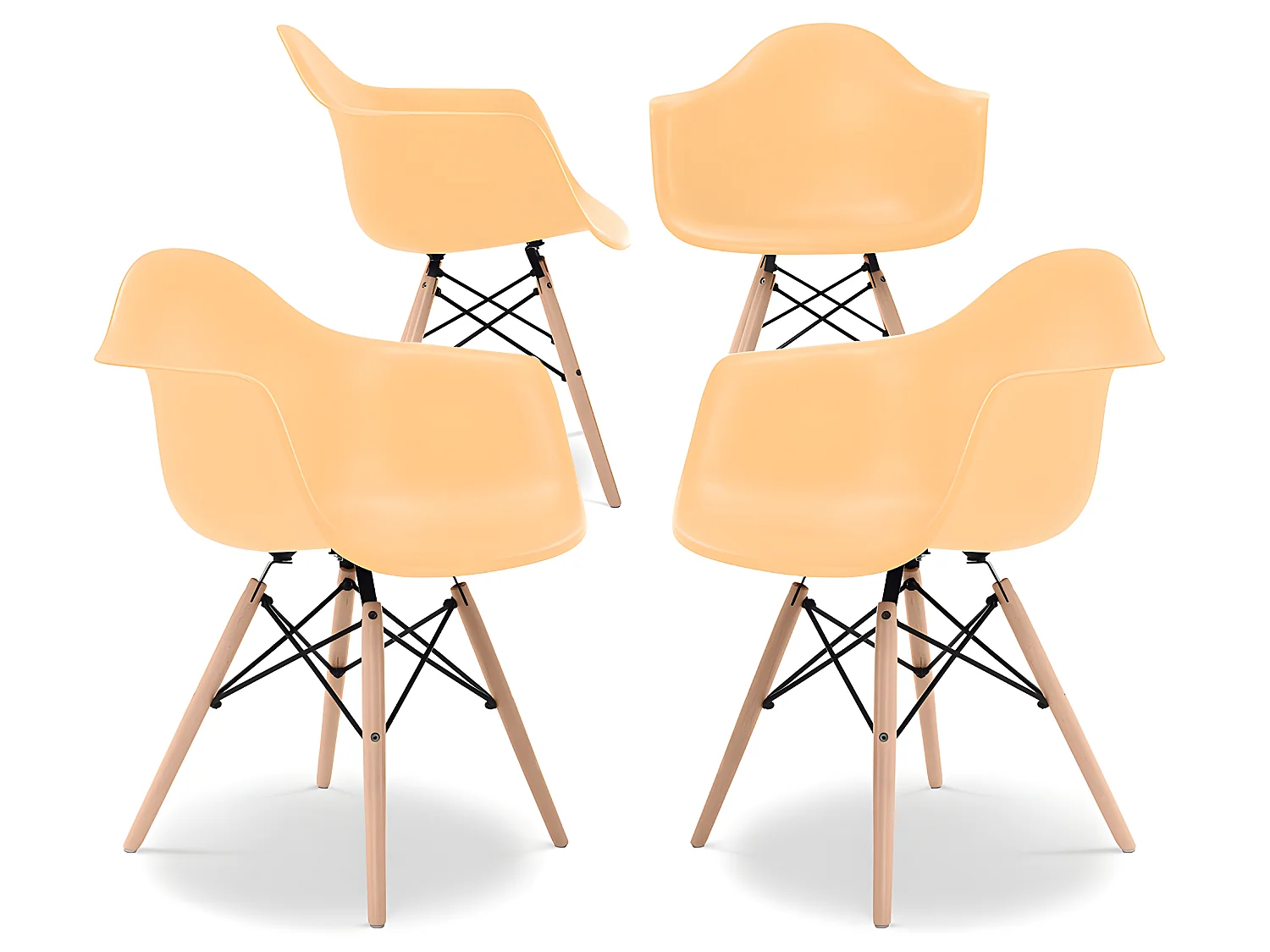 Chaise de Salle à Manger - Design Scandinave - Pieds en Bois - Lot de 4 - Nordika Orange pâle