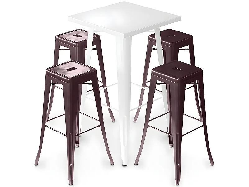 Pack Tabouret de Table Blanc et Pack de 4 Tabourets de Bar - Design Industriel - Métal - Nouvelle Edition - Bistrot Stylix Bronze