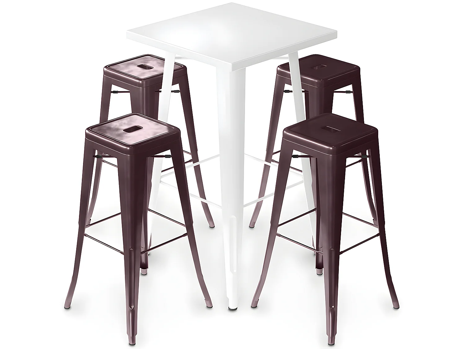 Packung Weißer Hockertisch und Packung mit 4 Barhockern - Industriedesign - Metall - Neuauflage - Bistrot Stylix