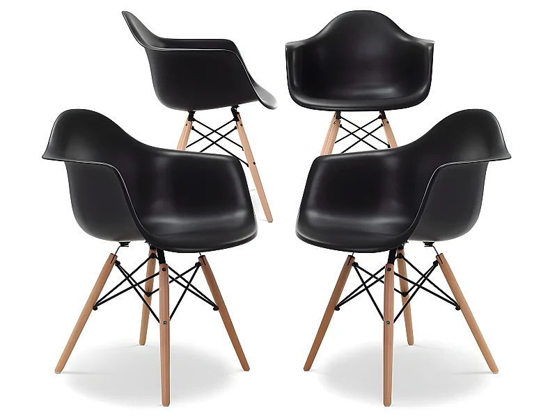 Chaise de Salle à Manger - Design Scandinave - Pieds en Bois - Lot de 4 - Nordika Noir