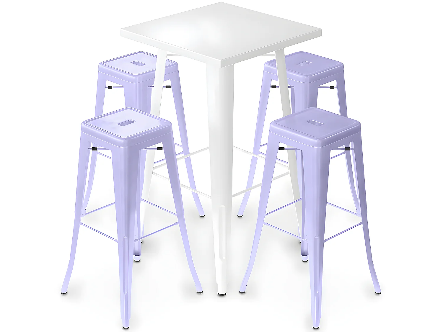 Packung Weißer Hockertisch und Packung mit 4 Barhockern - Industriedesign - Metall - Neuauflage - Bistrot Stylix