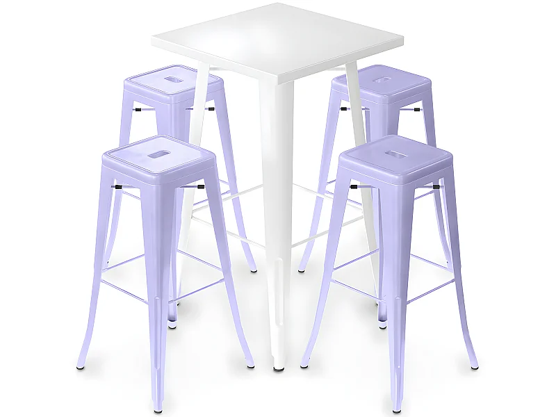 Packung Weißer Hockertisch und Packung mit 4 Barhockern - Industriedesign - Metall - Neuauflage - Bistrot Stylix