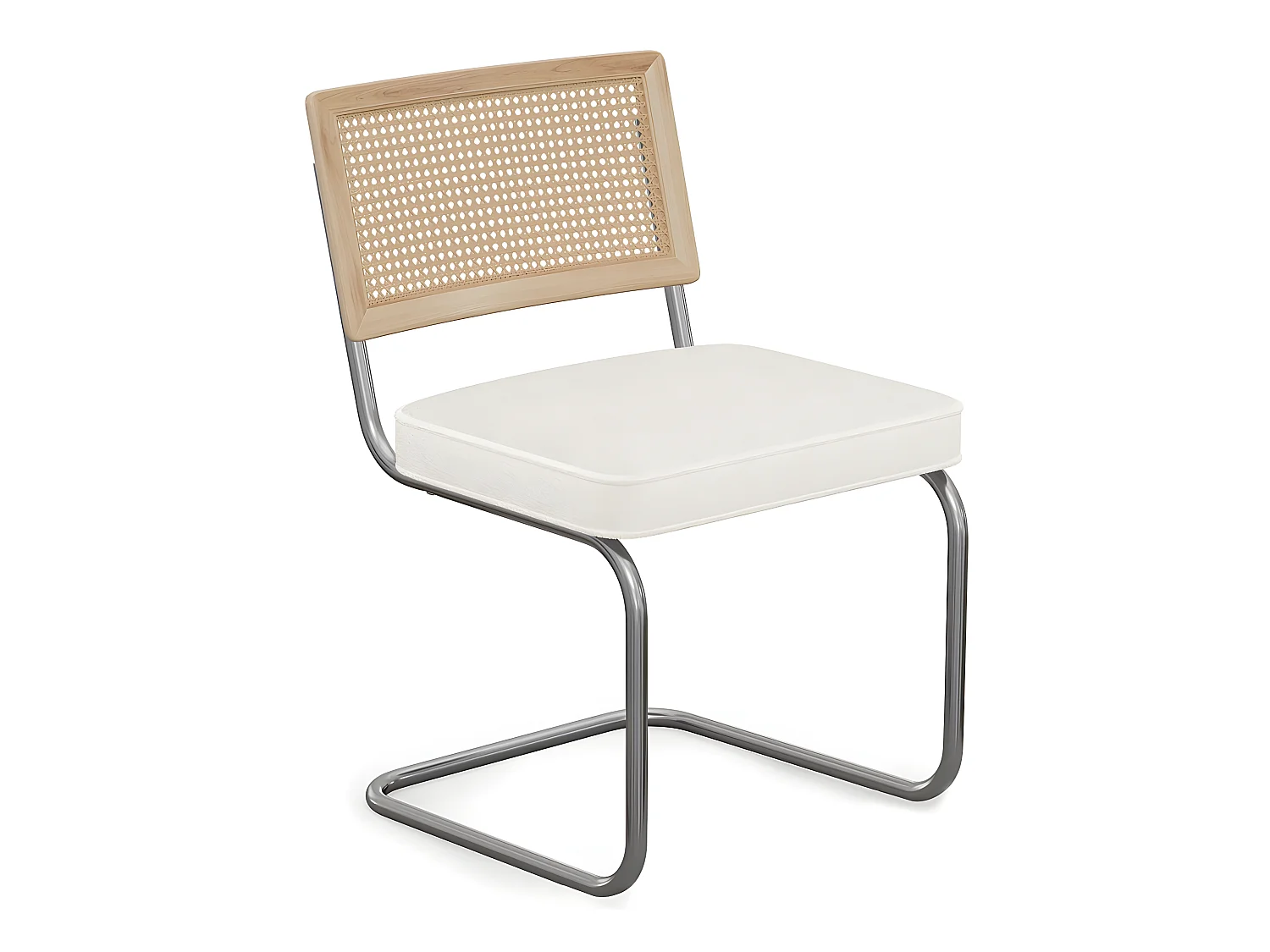 Chaise de salle à manger avec accoudoirs En Bouclette Fausse Fourrure Tapissée - Boucles Blanches- bois et rotin - Birey Blanc
