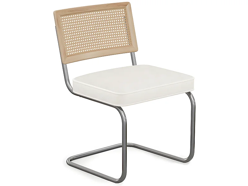 Sedia da pranzo con braccioli - Rivestita in tessuto bouclé - Legno e rattan - Birey