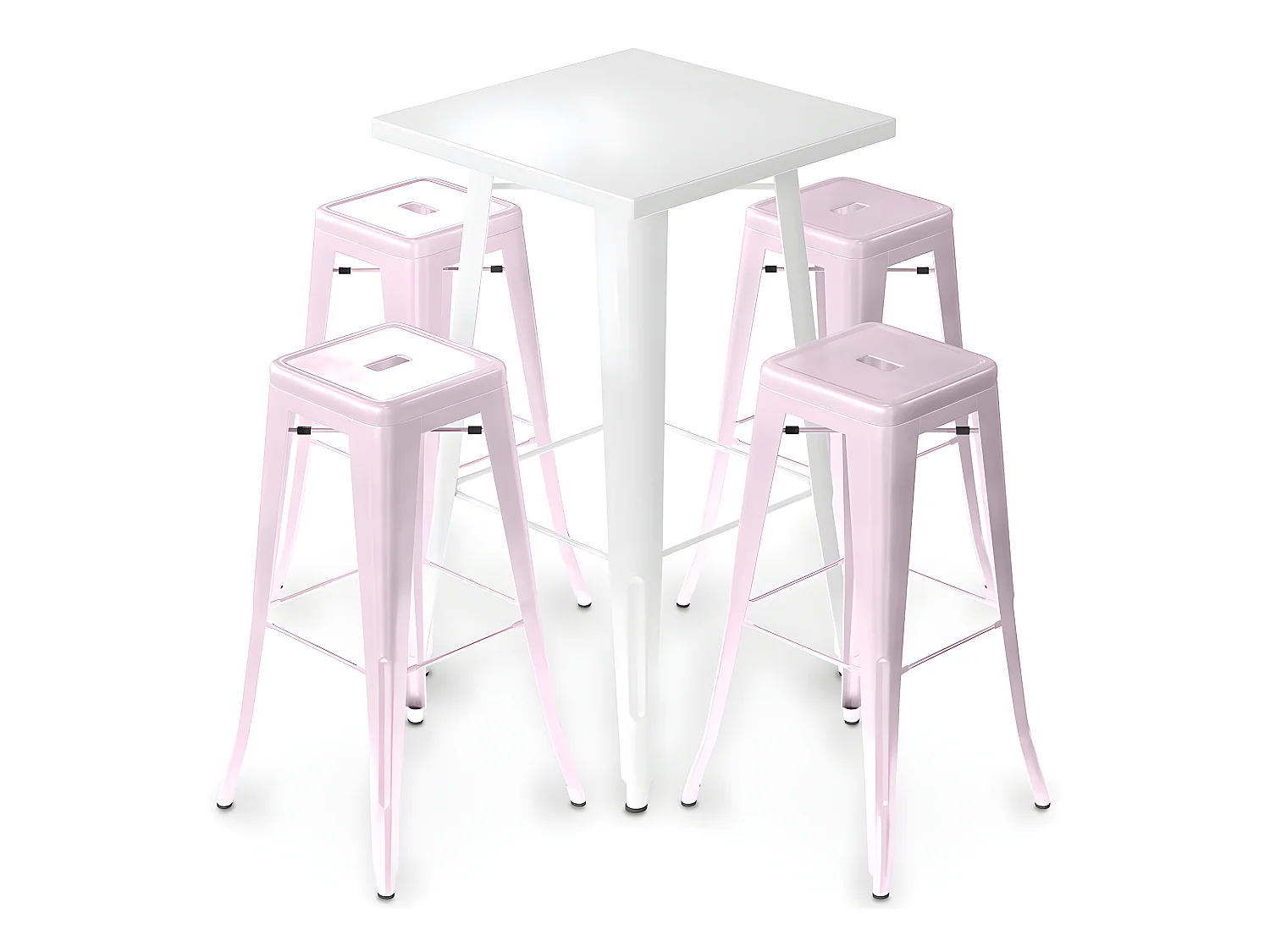 Packung Weißer Hockertisch und Packung mit 4 Barhockern - Industriedesign - Metall - Neuauflage - Bistrot Stylix