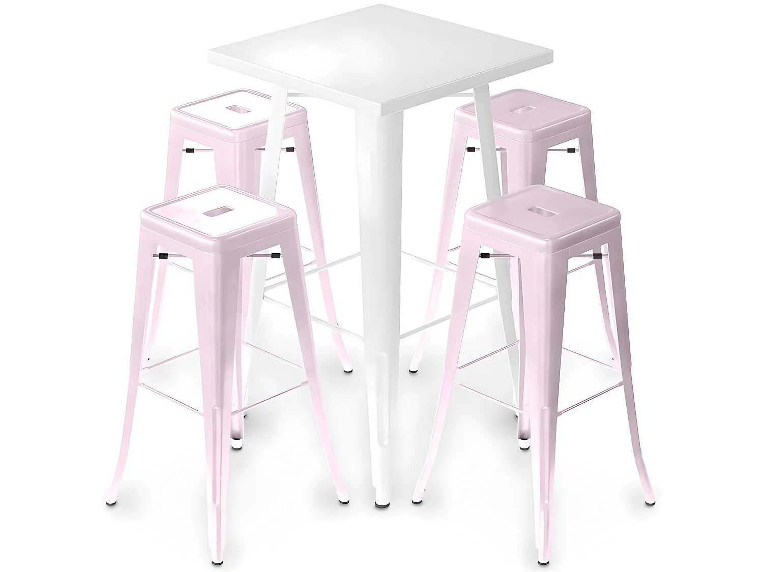 Packung Weißer Hockertisch und Packung mit 4 Barhockern - Industriedesign - Metall - Neuauflage - Bistrot Stylix