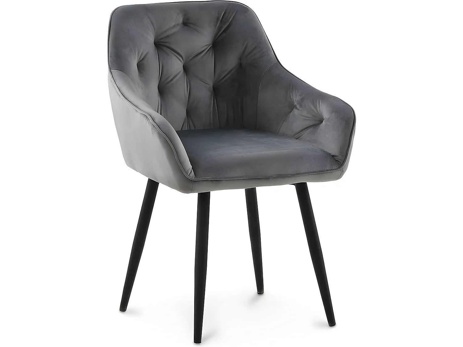 Chaise de salle à manger avec accoudoirs - tapissée de velours - Alene Gris foncé