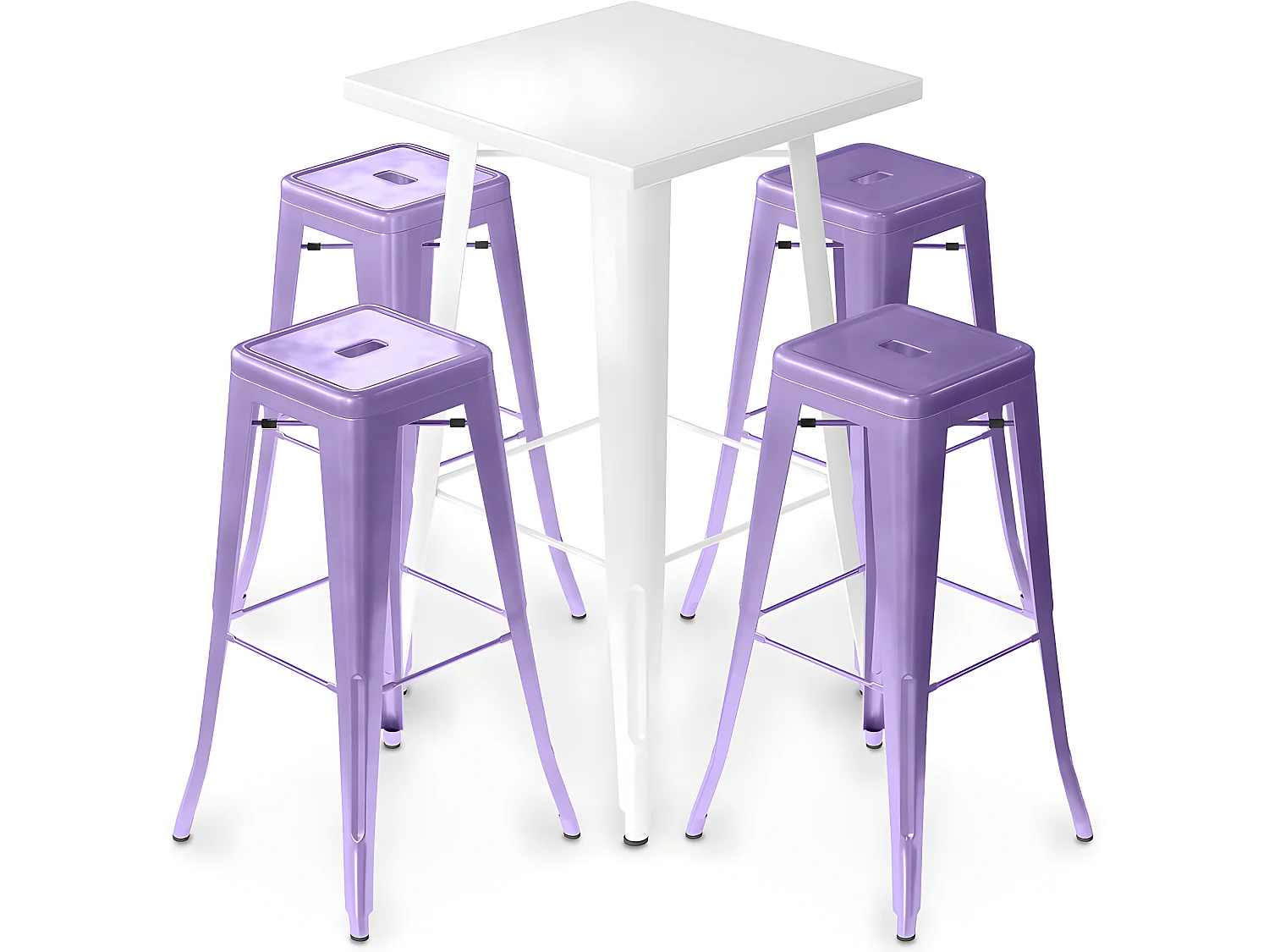 Pack Mesa de Taburete Blanca y Pack de 4 Taburetes de Bar - Diseño Industrial - Metal - Nueva Edición - Bistrot Stylix