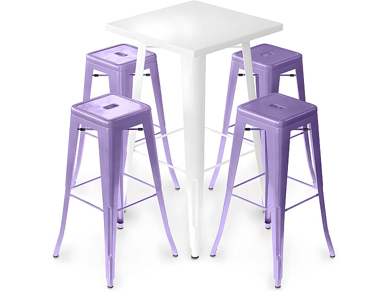 Packung Weißer Hockertisch und Packung mit 4 Barhockern - Industriedesign - Metall - Neuauflage - Bistrot Stylix