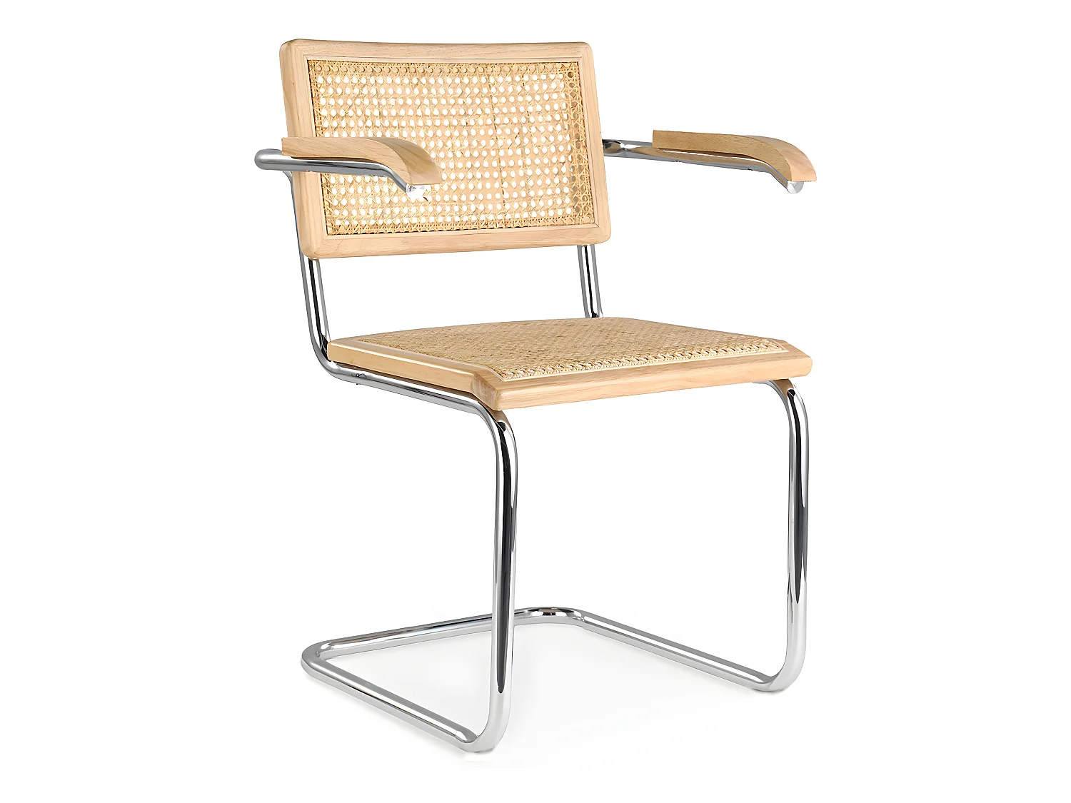 Chaise à manger avec accoudoirs - Design vintage - Bois et rotin - Bruna Naturel