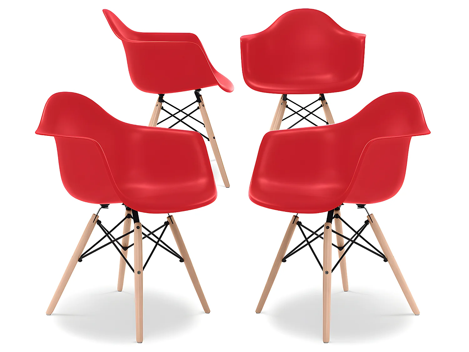 Chaise de Salle à Manger - Design Scandinave - Pieds en Bois - Lot de 4 - Nordika Rouge