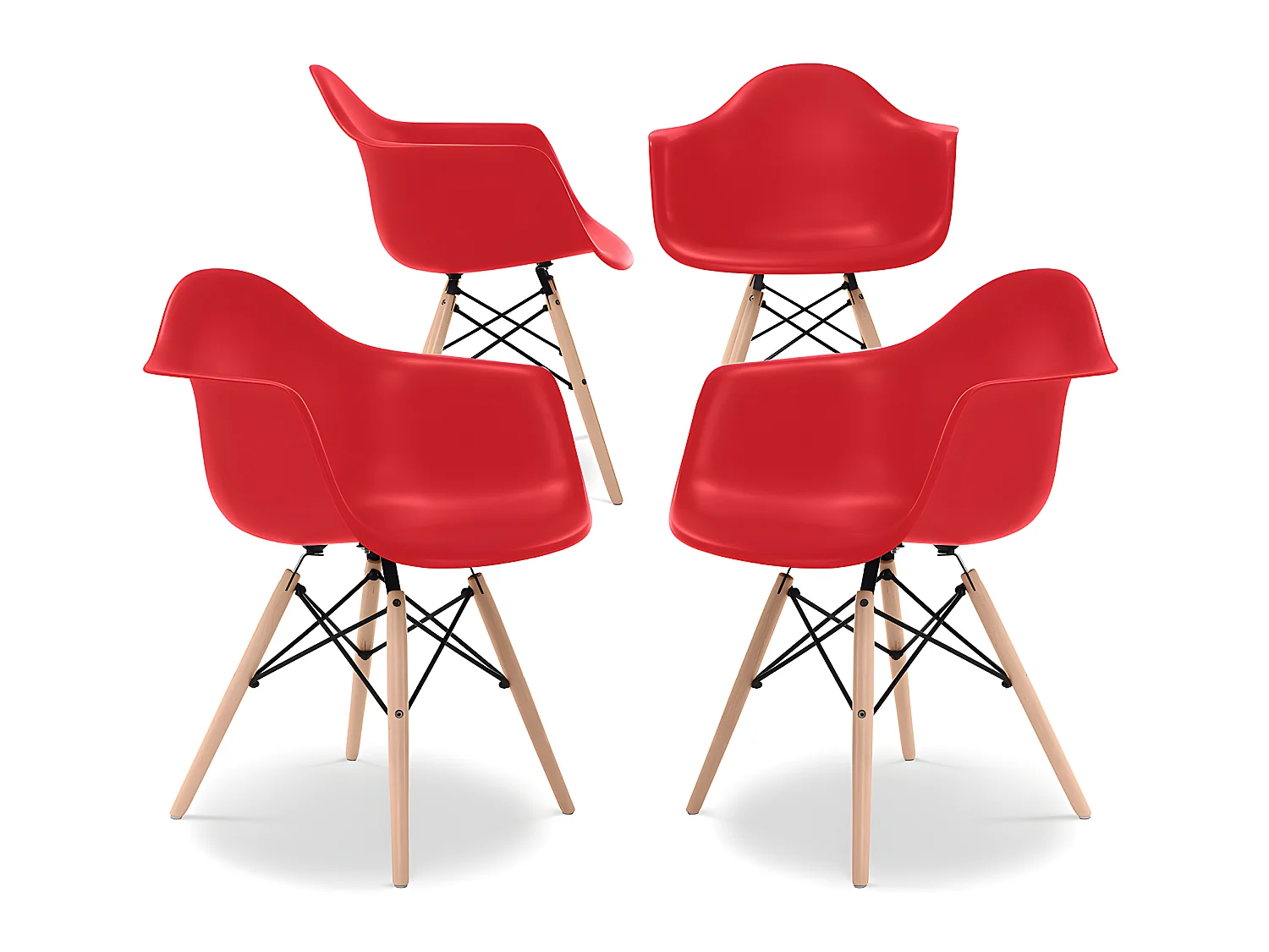 Chaise de Salle à Manger - Design Scandinave - Pieds en Bois - Lot de 4 - Nordika Rouge